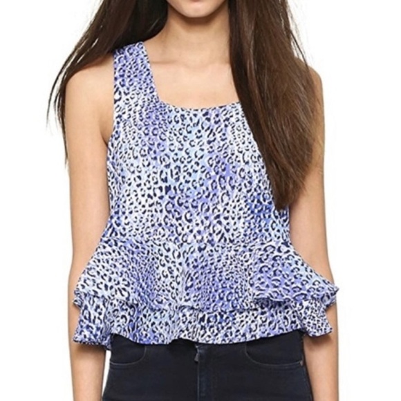 Rebecca Taylor Silk Blue Leopard Print Tank Top  (6) - Picture 1 of 6